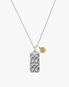 Quilted C Tag Pendant Necklace