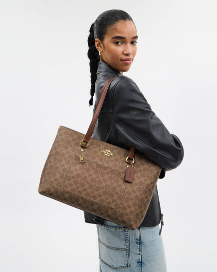 Buy COACH Station Tote Bag In Signature Canvas Dark Beige Online 