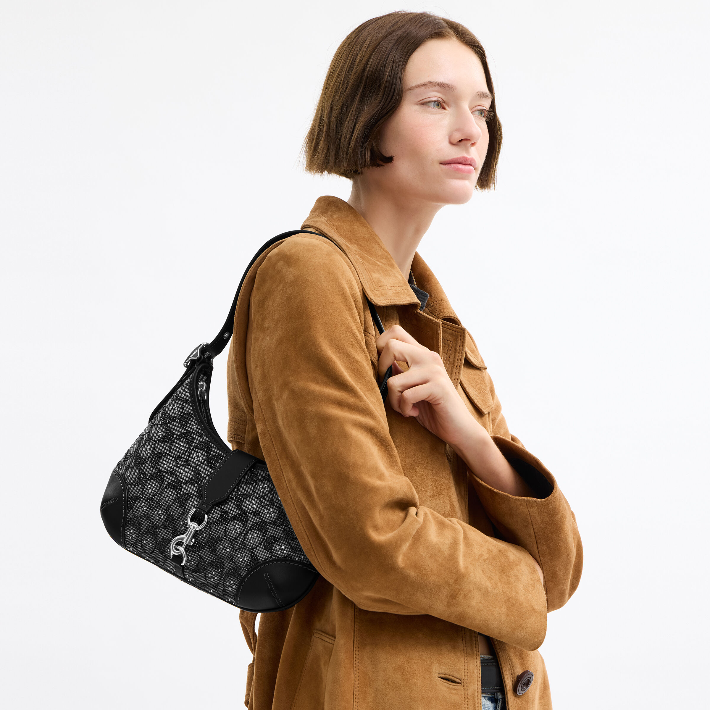 Buy COACH Hamptons Hobo Bag In Crystal Signature Jacquard Black