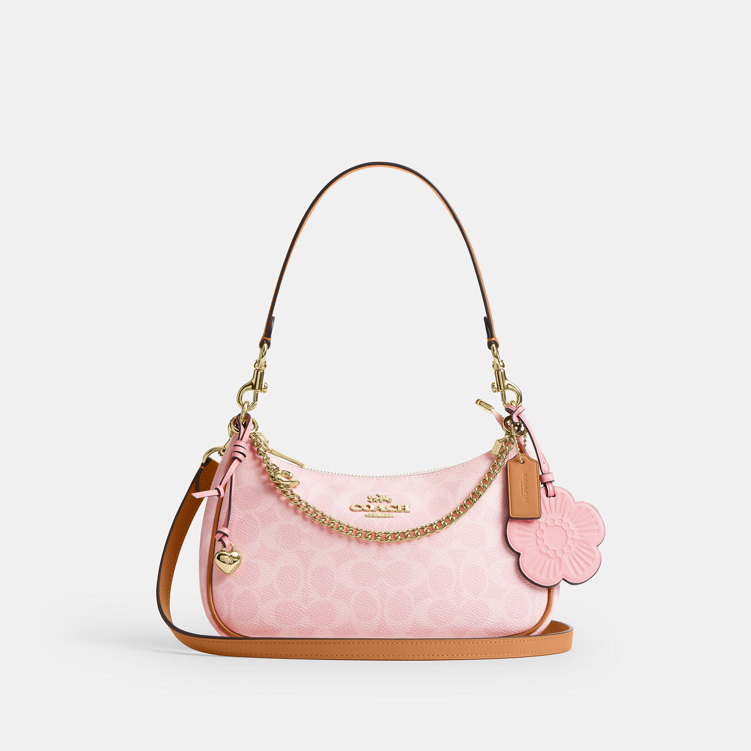 Buy COACH Teri Shoulder Bag In Signature Canvas With Charms Pink