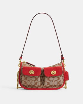 The Coach Originals Signature Jacquard Twin Turnlock Waverly Bag With Suede Trim