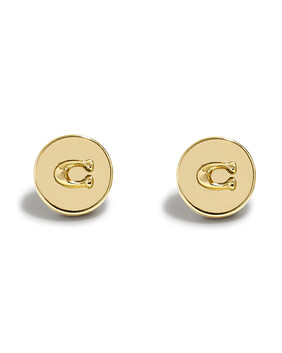 Signature C Disc Stud Earrings In Metal