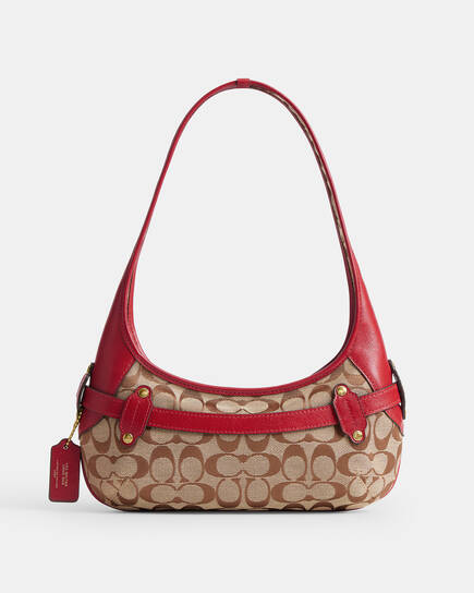 Buy COACH Belted Ergo Shoulder Bag 26 In Signature Jacquard Red 