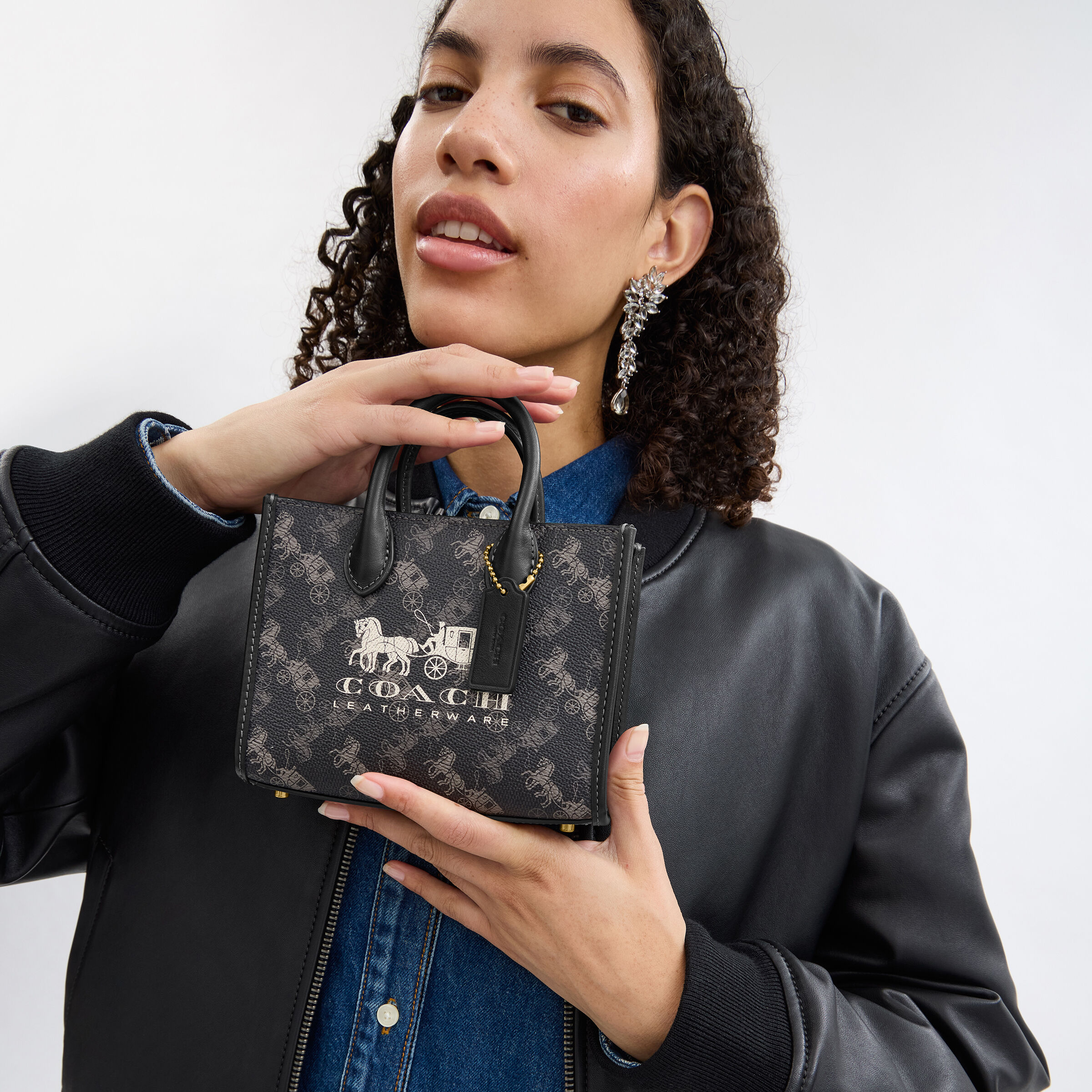 Buy COACH Ace Tote Bag 17 With Horse And Carriage Print Black