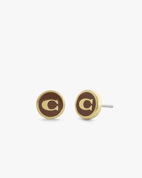 Signature C Enamel Coin Stud Earrings