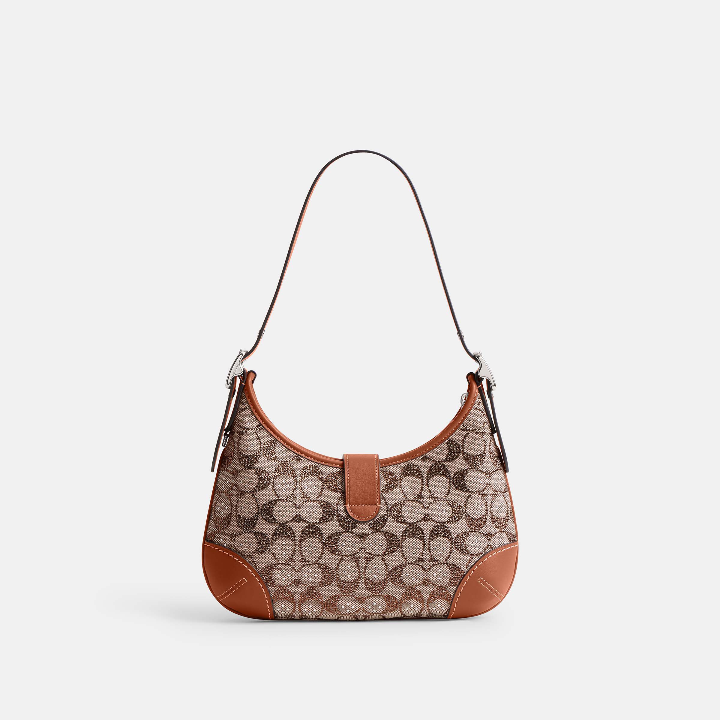 Buy COACH Hamptons Hobo Bag In Crystal Signature Jacquard Brown