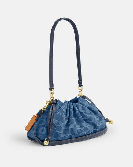 COACH Denim Leather Shoulder Bag Hobo hobo MIX VINTAGE DENIM 