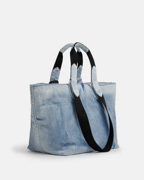 Small Tour Tote Bag In Faded Denim With Charms
