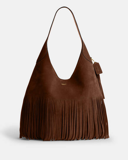 COACH shoulder suede 1421 brown fringe