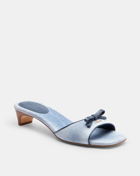 Bow Kitten Heel Sandal In Loved Denim