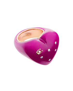 Vintage Charms Signature Heart Cocktail Ring, Brass & Resin, Glass Crystal