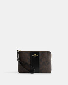 حقيبة كورنر صغيرة بشريط وسحاب وحمالة معصم قماش قنب محفور بشعار الماركة