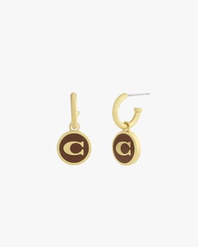 Signature C Enamel Coin Charm Huggie Earrings