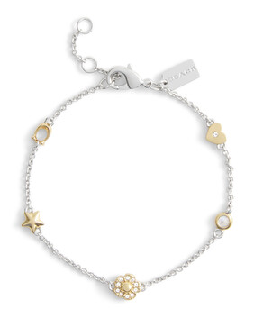 Pavé Tea Rose And Heart Linear Bracelet