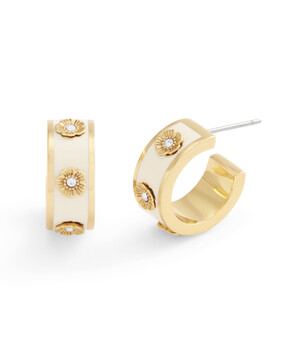 Signature Tea Rose Enamel Huggie Hoop Earrings