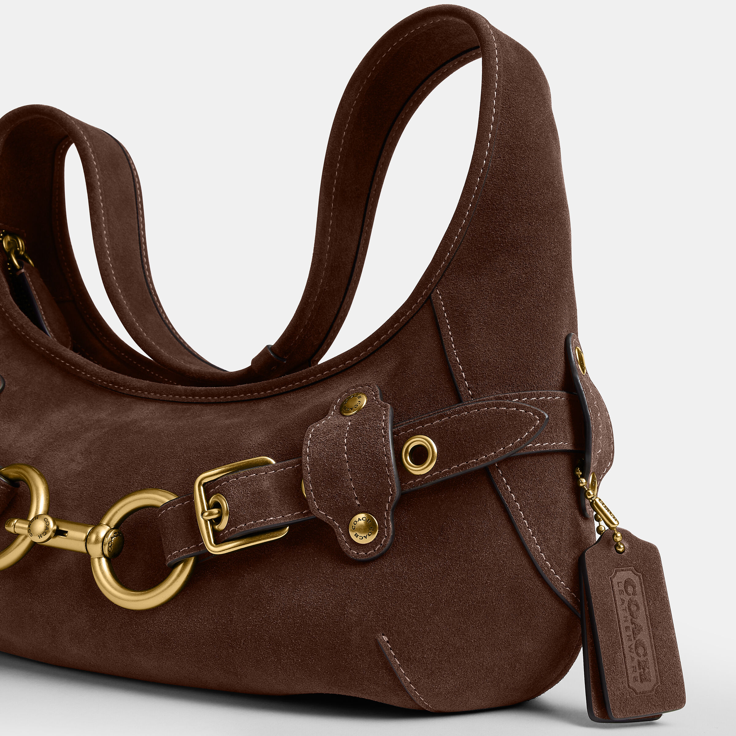 Buy COACH Belted Ergo Shoulder Bag 26 In Suede DARK BROWN Online