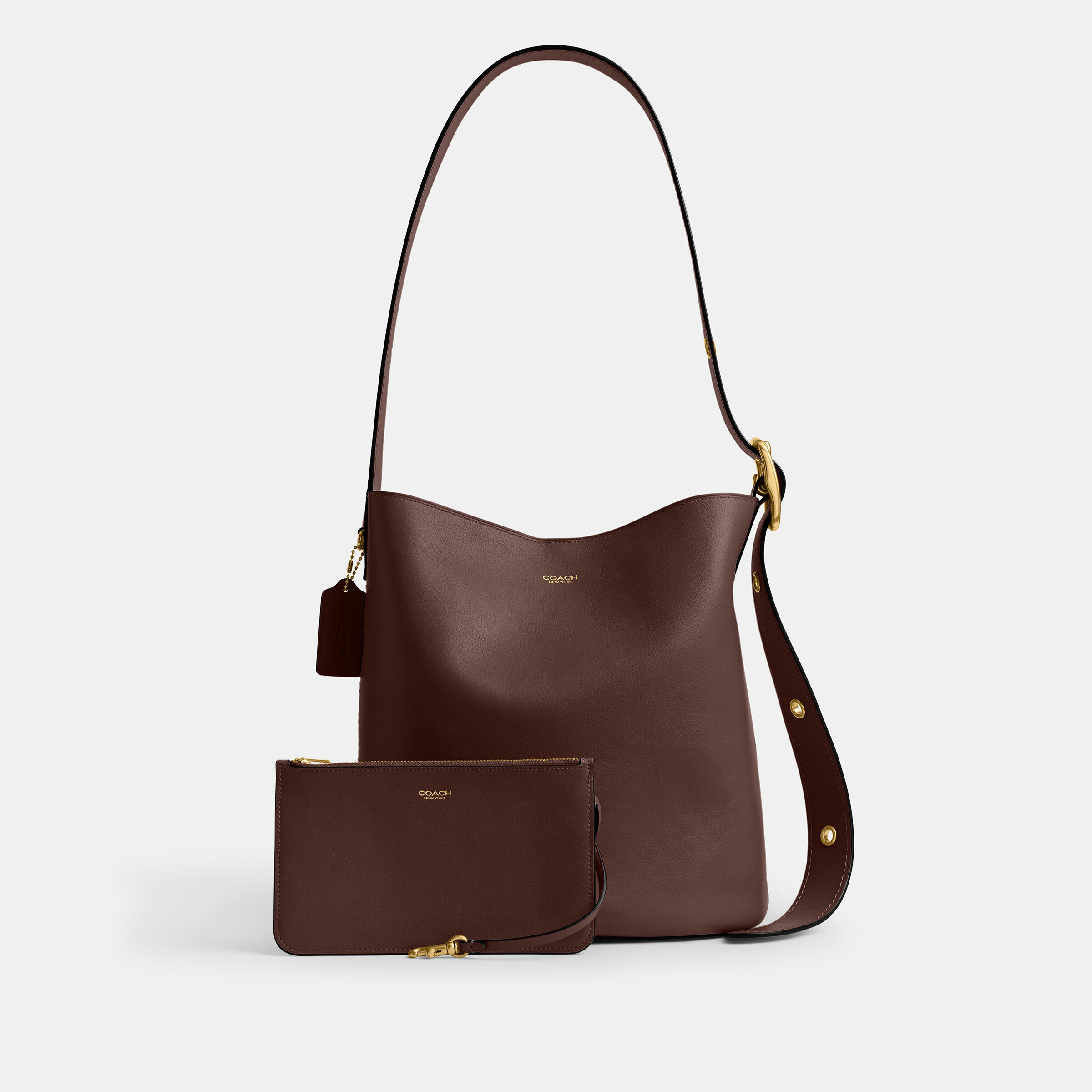 バッグ COACH Bleecker Leather Duffle Bucket Bag Buy COACH Bleecker Bucket Bag DARK BROWN Online in UAE