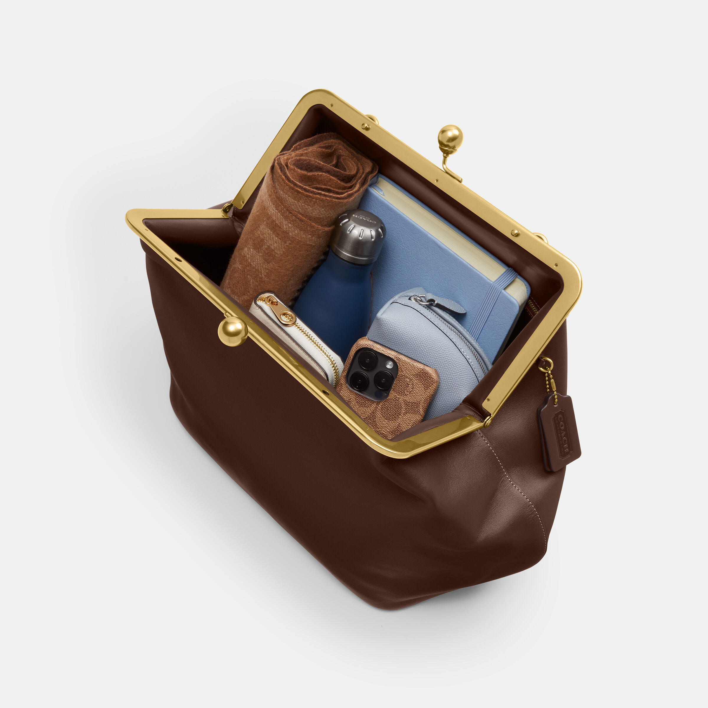 Buy COACH Large Kisslock Frame Bag DARK BROWN Online in UAE