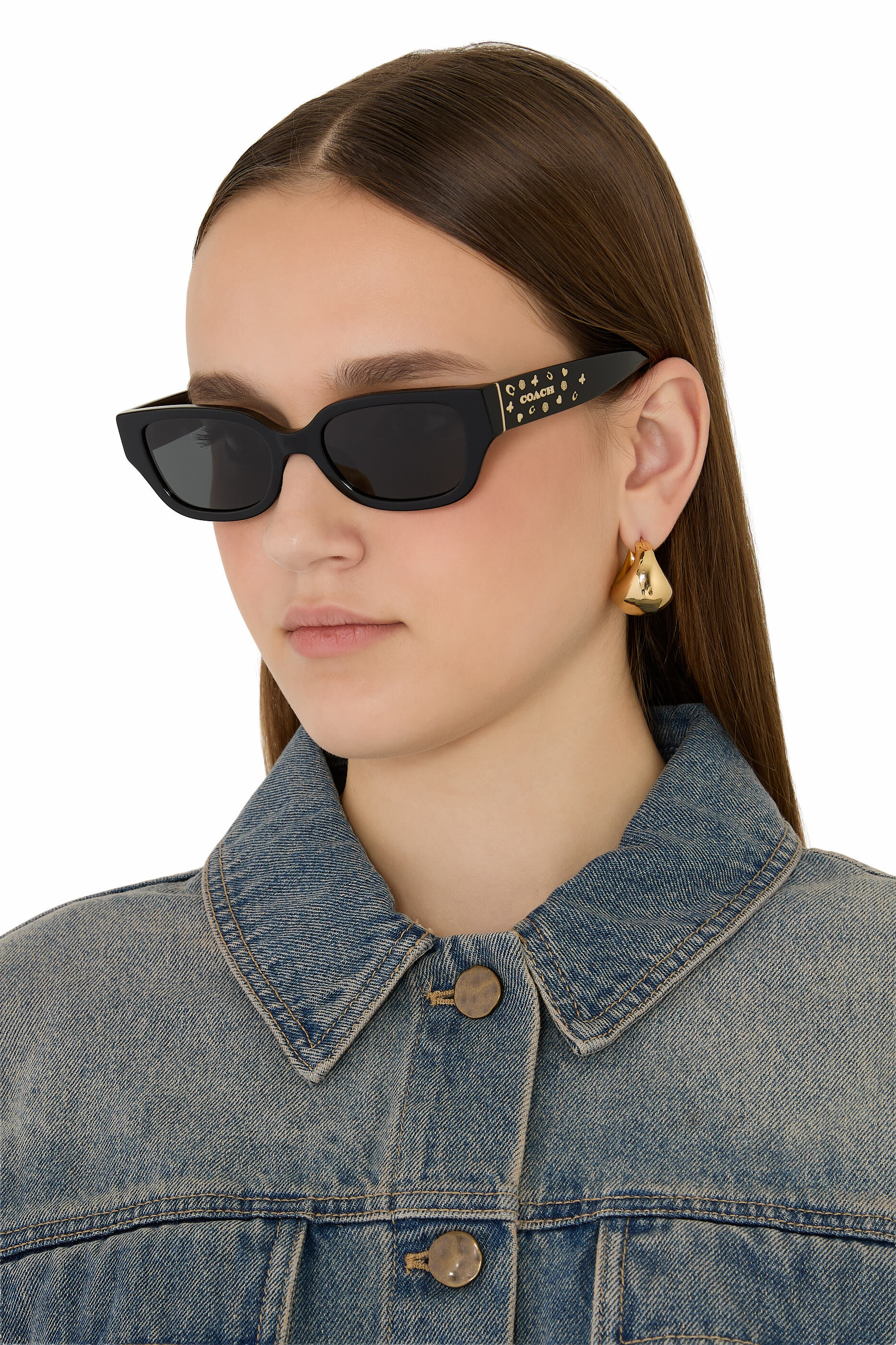 Buy COACH Rectangular Frame Sig Charms Temple Sunglasses Black