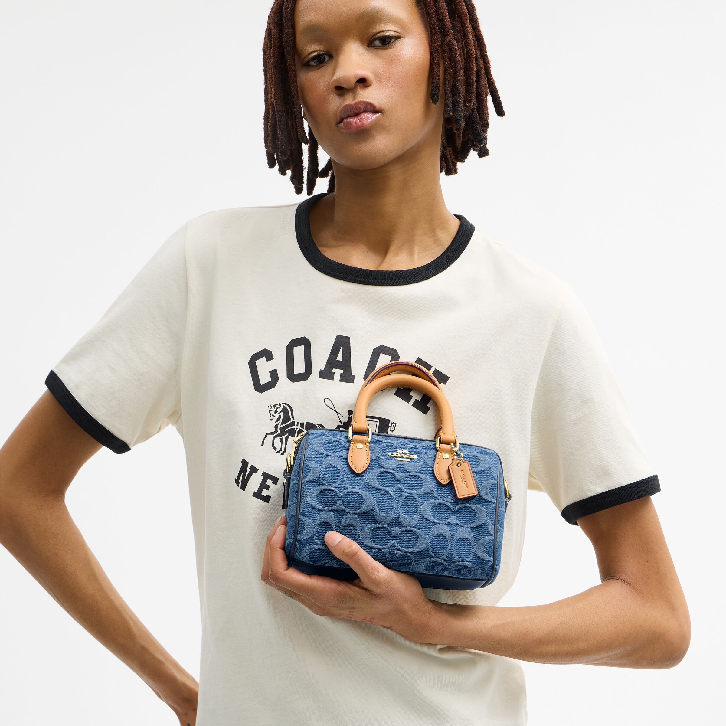 Buy COACH Mini Rowan Crossbody Bag In Signature Denim Blue Online