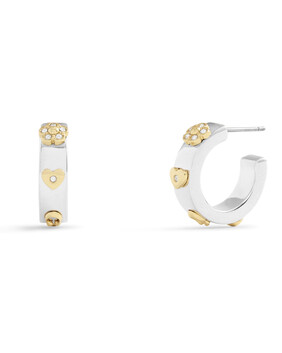 Pavé Tea Rose And Heart Hoop Earrings