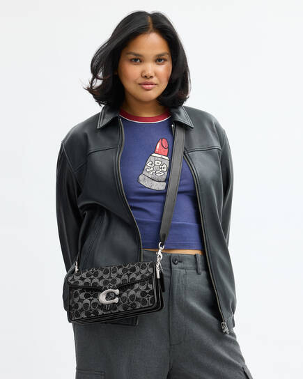 Buy COACH Crystal Suede Signature C Tabby Shoulder Bag 26 Black 