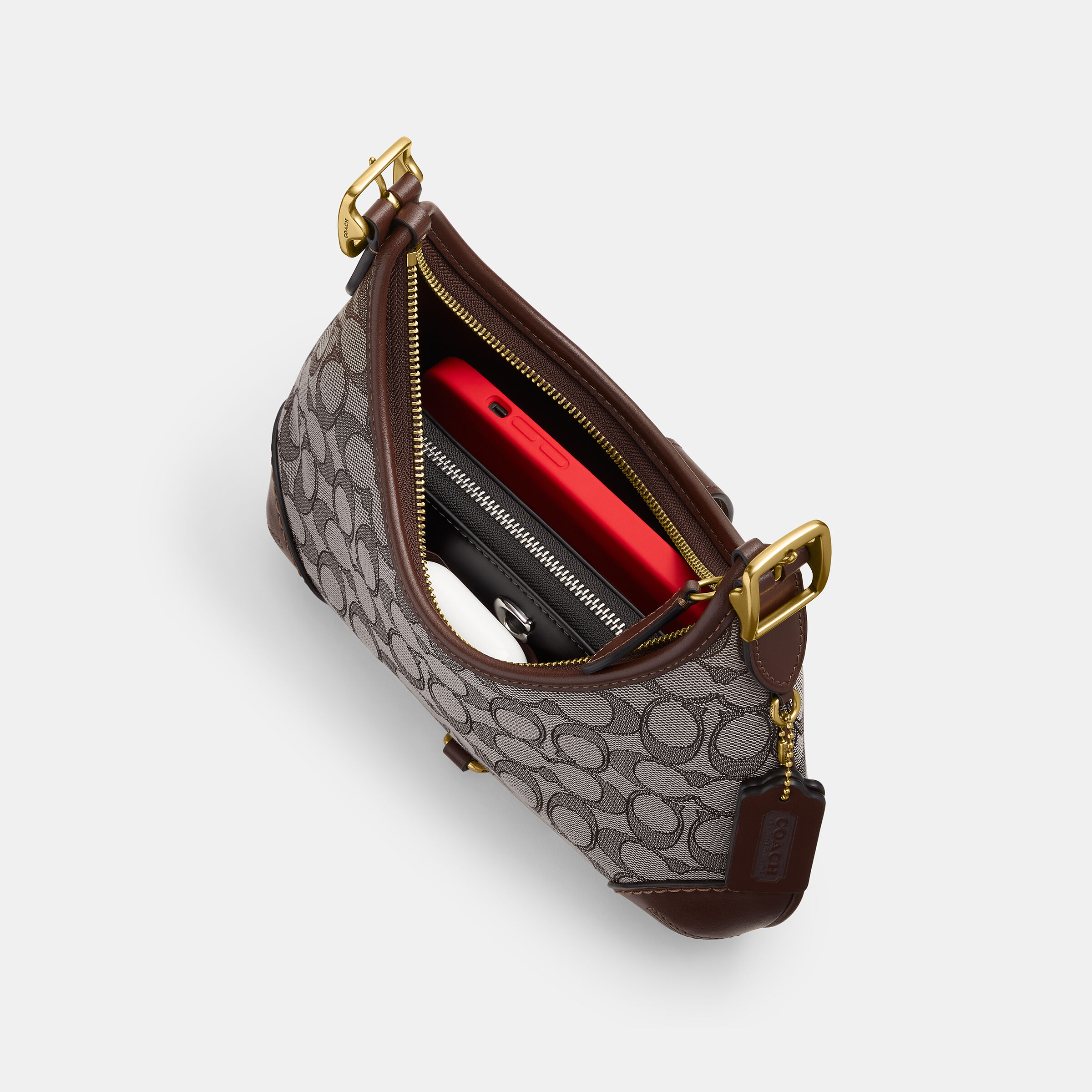 Buy COACH Hamptons Hobo Bag In Signature Jacquard DARK BROWN