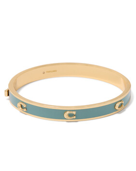 Pegged C Enamel Hinged Bangle Bracelet