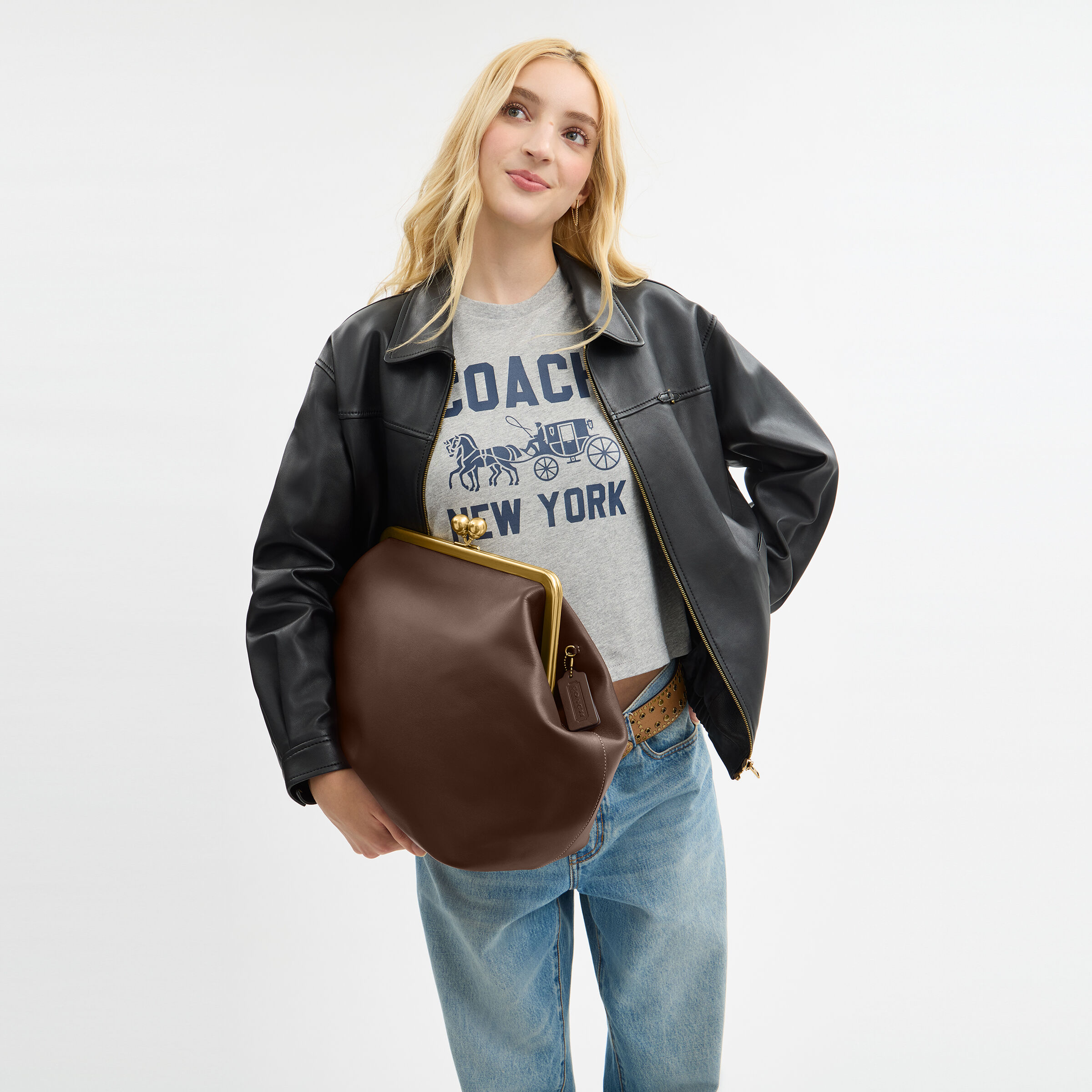 Buy COACH Large Kisslock Frame Bag DARK BROWN Online in UAE