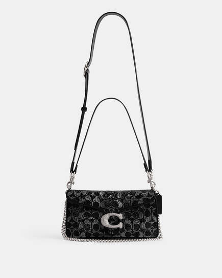 Buy COACH Crystal Suede Signature C Tabby Shoulder Bag 26 Black 