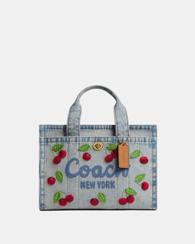 Cherry Embroidered Denim Cargo Tote 26